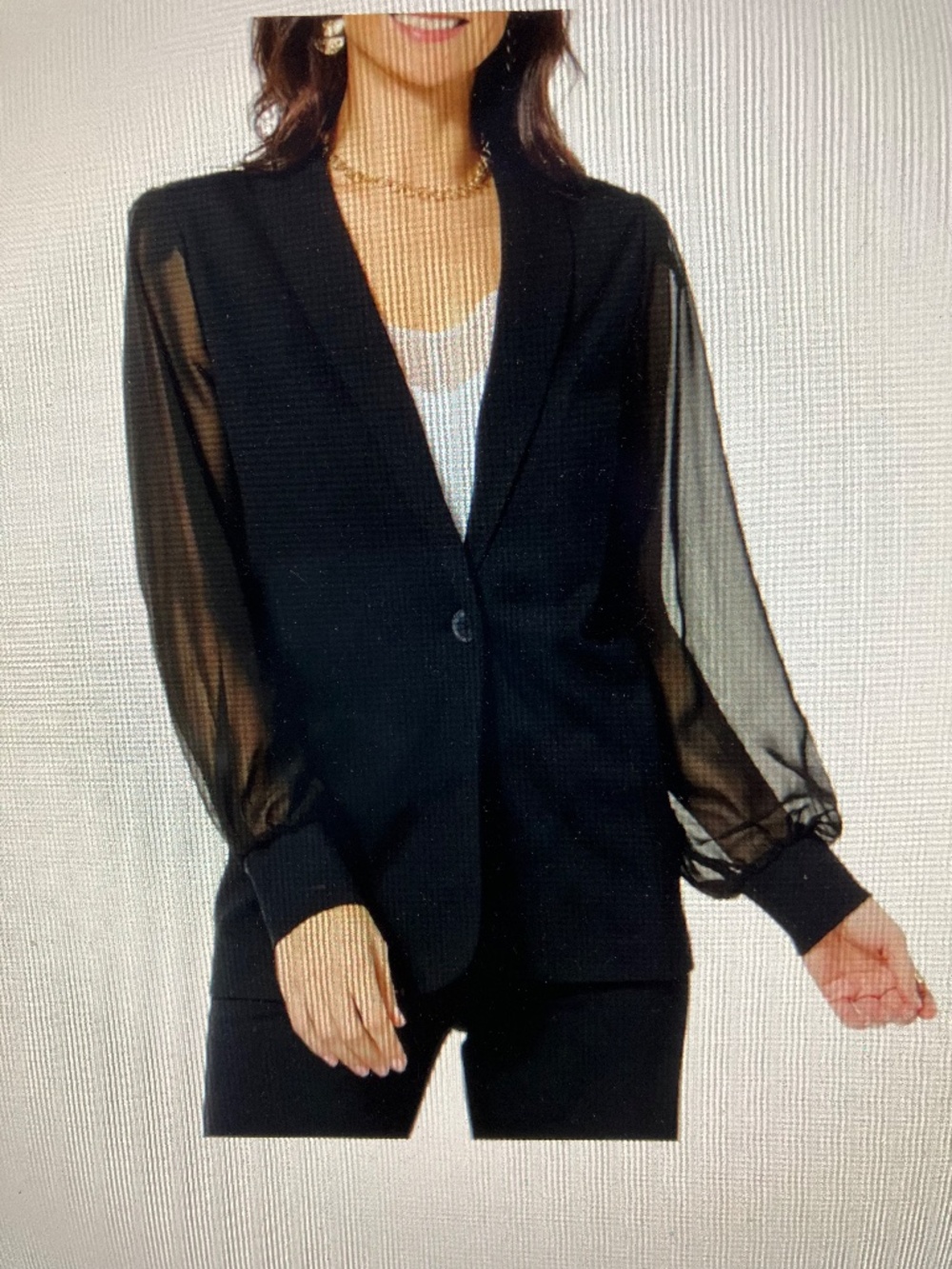 Colleen Lopez Ponte Knit chiffon sleeve one button blazer Black Large